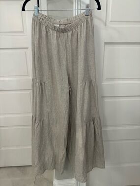 Match Point USA Linen Super Wide Leg Tiered Culotte Pants Tan Large Lagenlook